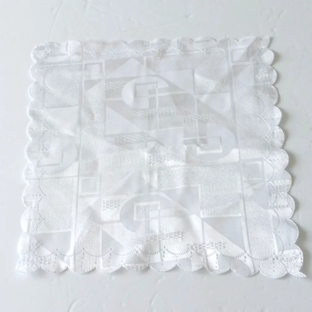 12 pc Table Napkins White Square Ornament detail Scalloped Edges 12
